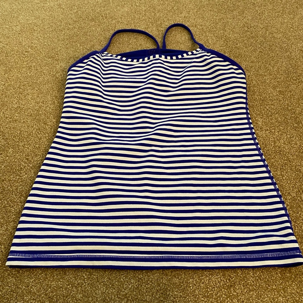 Lululemon Y Back Tank Stripe Blue & White